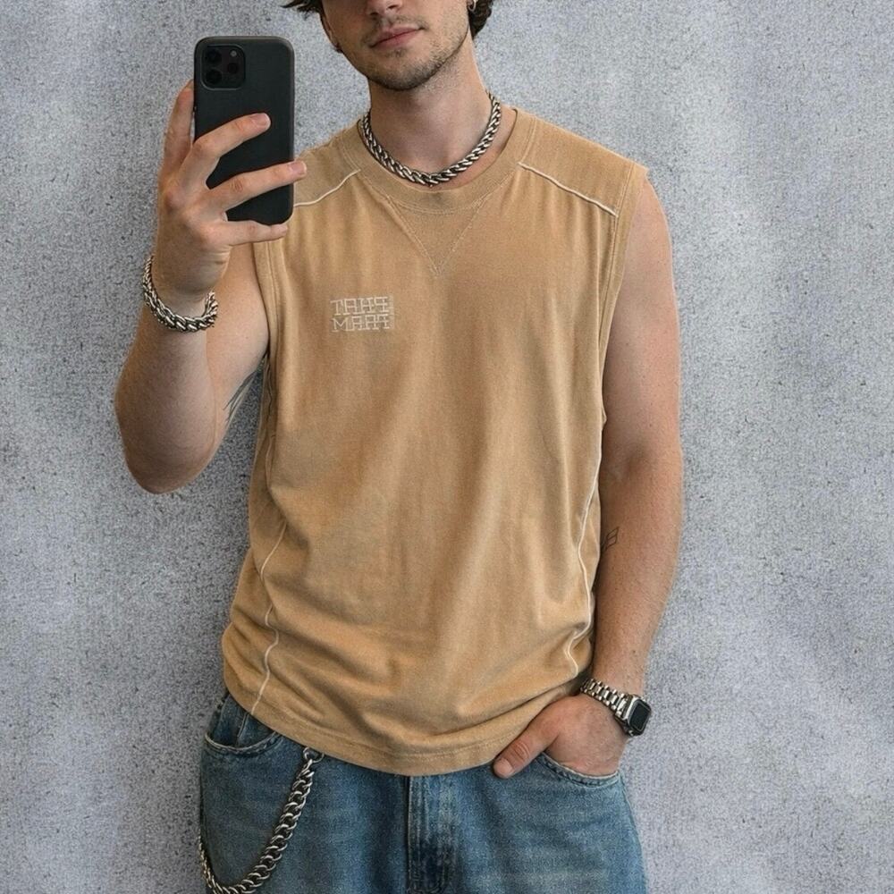 Y2K Phat Farm Orange Sleeveless Sweatshirt Tank Top Size Medium